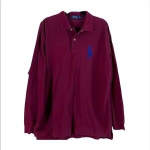 POLO Ralph Lauren Shirt Mens Burgundy Wine Long Sleeve Polo XLT Pony Autumn Fall